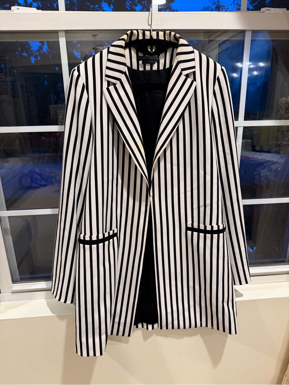 Alice + Olivia Black and White Vertical Stripe Blazer